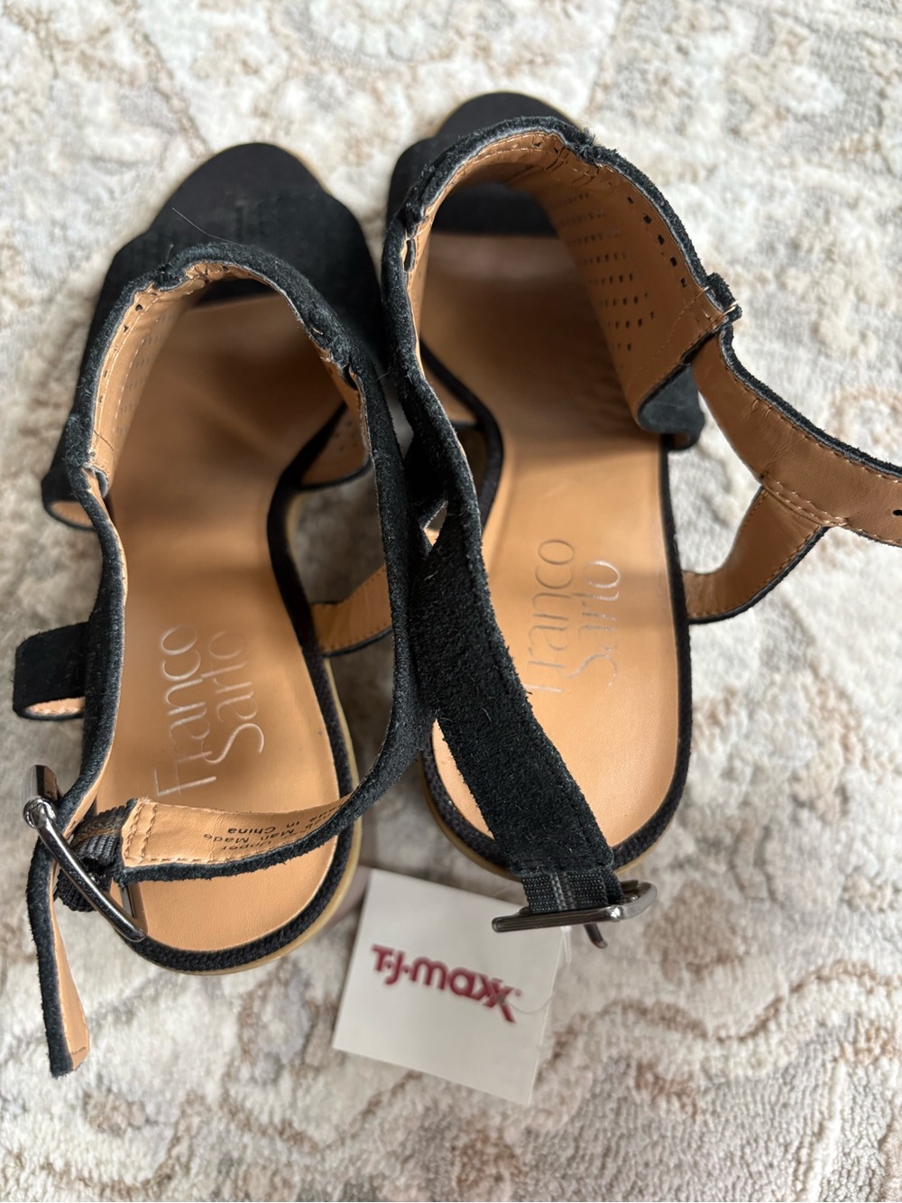Franco Sarto Size 8 - Black Suede Open-Toe Ankle Strap Sandals - Picture 4 of 6